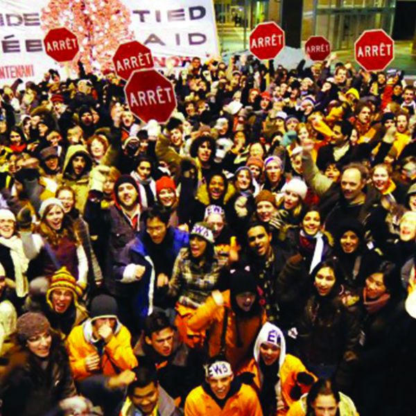 Large group of people protesting