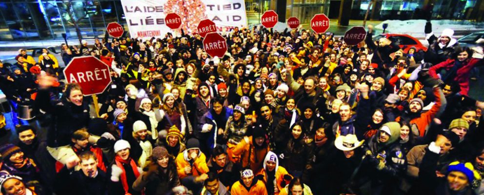 Large group of people protesting